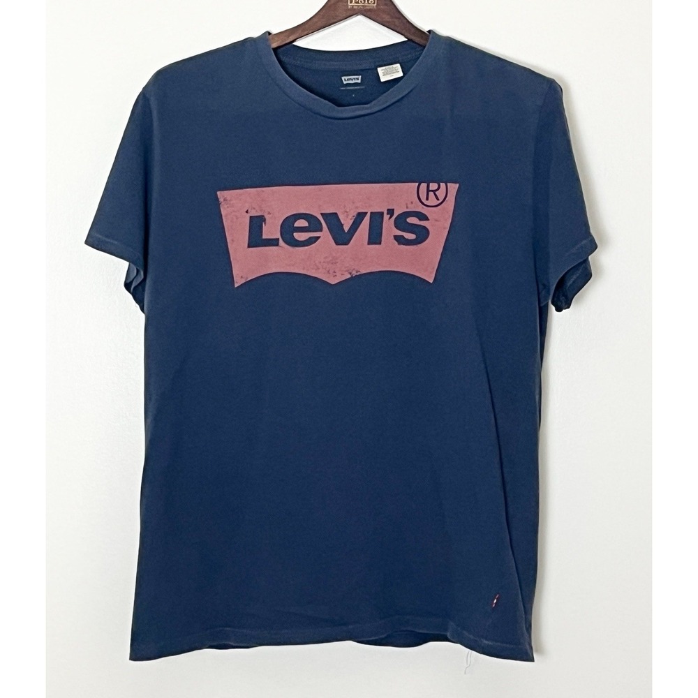Levi's Logo T-Shirt Women's Large Navy Blue Red Classic Americana Heritage